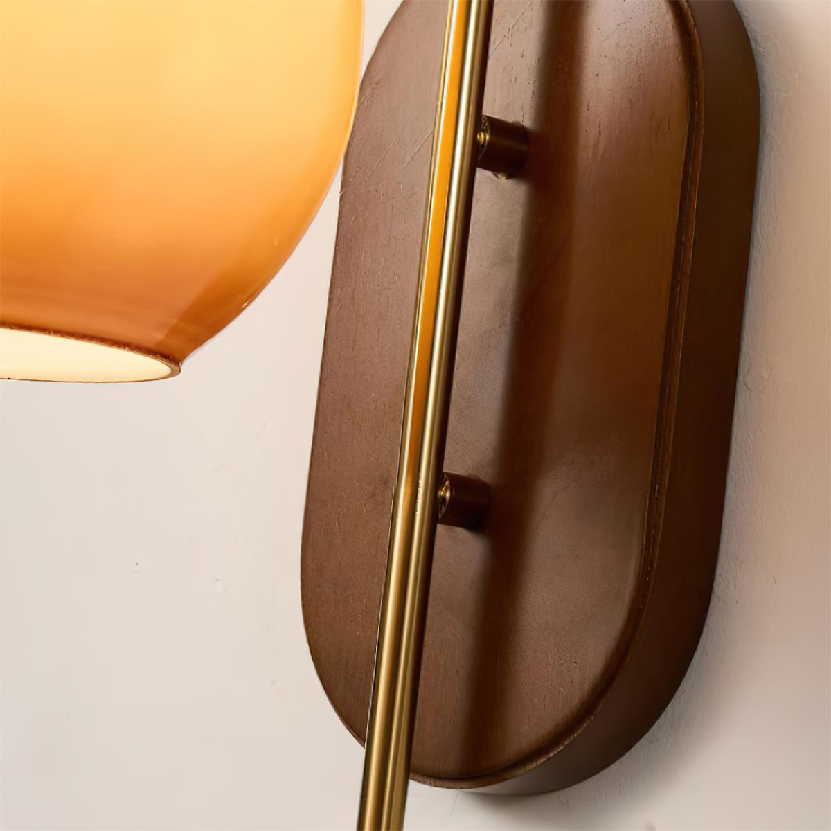 Wall Lamp Metal and Glass Smooth Globe with Wooden Backplate-Neutral Decor