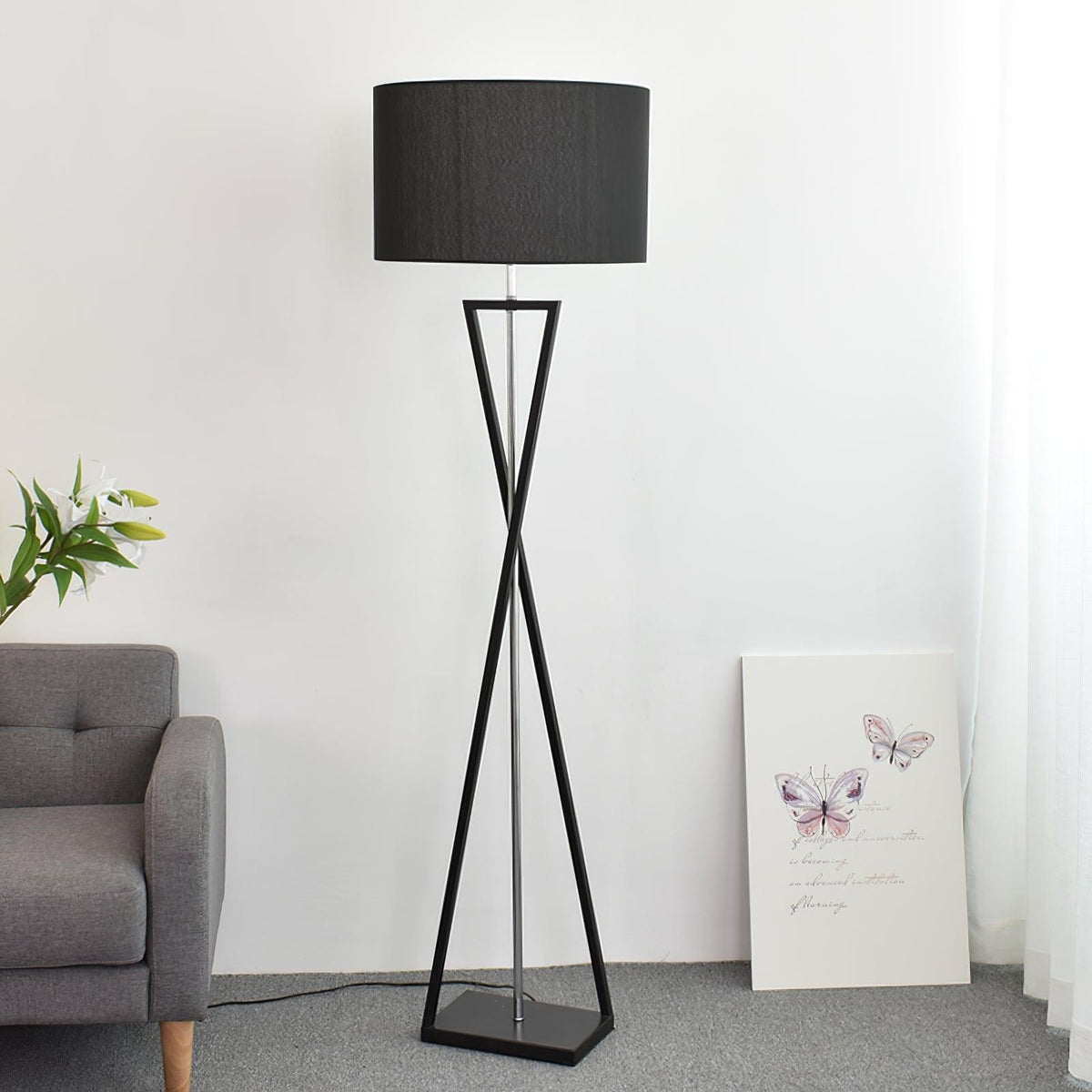 Xeno Lampadaire en Tissu Noir Moderne