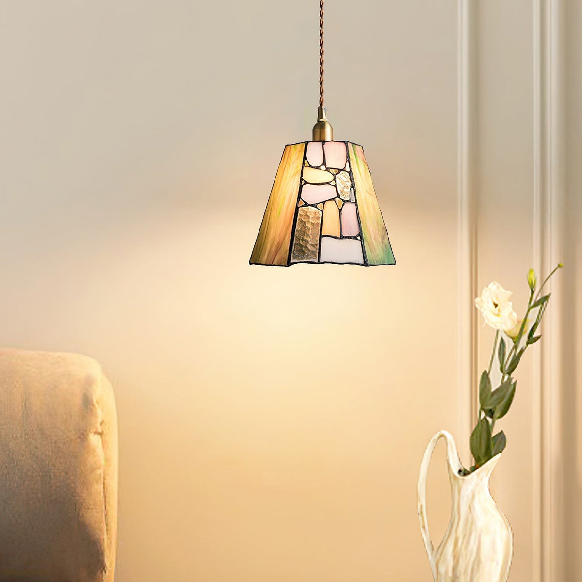 Fira Tiffany-Style Stained Glass Pendant Light-Neutral Decor