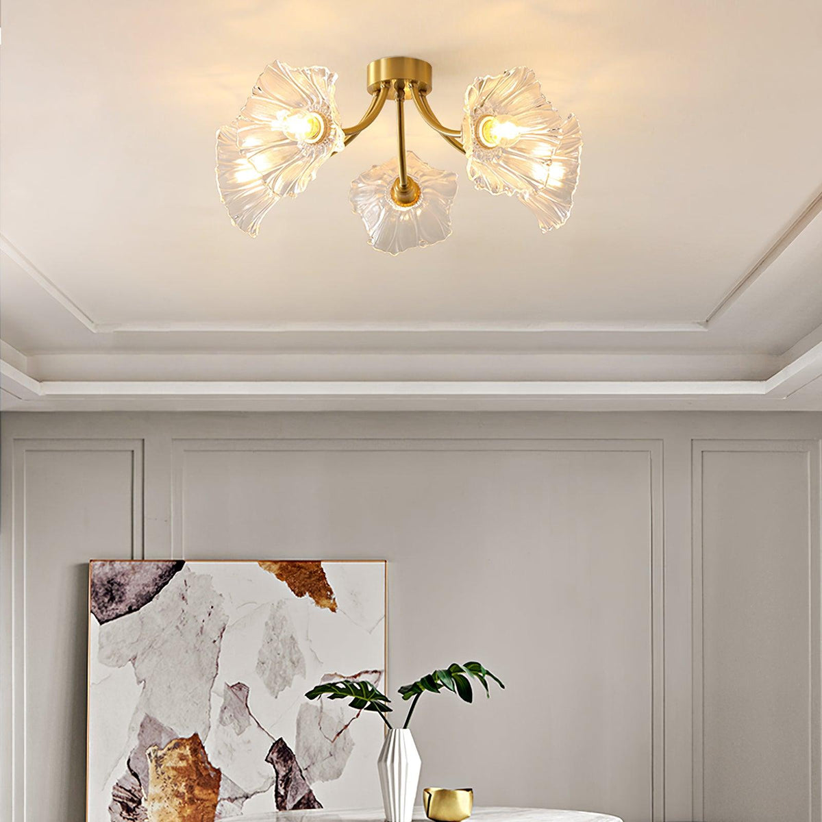Jorina Lumière de Plafond Fleur en Verre Pétale Chic Élégante
