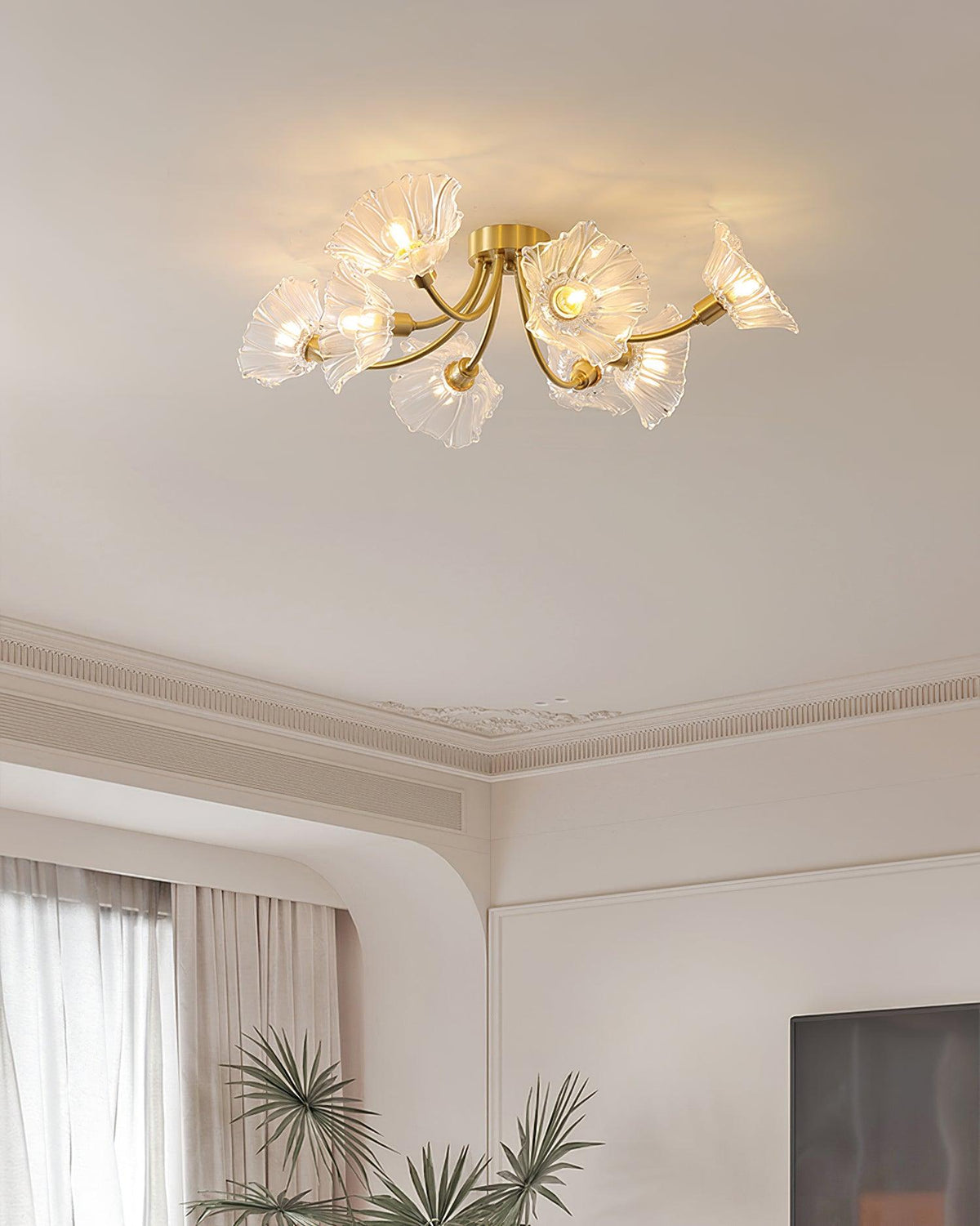 Jorina Lumière de Plafond Fleur en Verre Pétale Chic Élégante