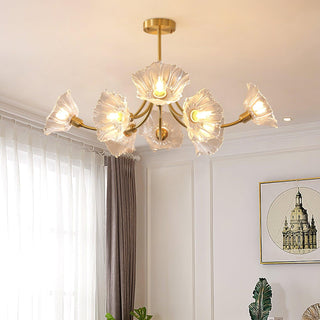 Lustra Lustre en Verre Fleur avec Finition Laiton