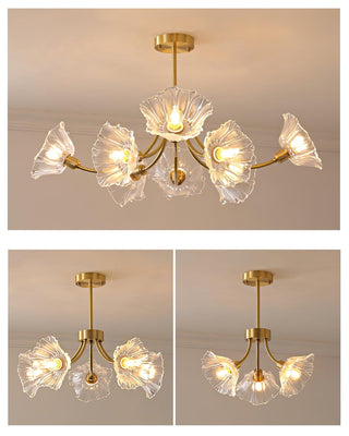 Lustra Lustre en Verre Fleur avec Finition Laiton