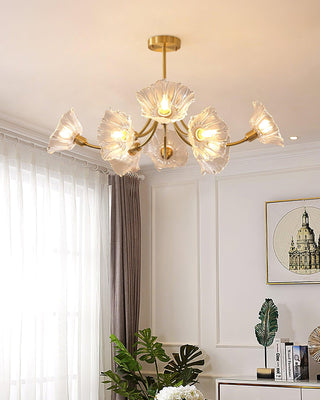 Lustra Lustre en Verre Fleur avec Finition Laiton