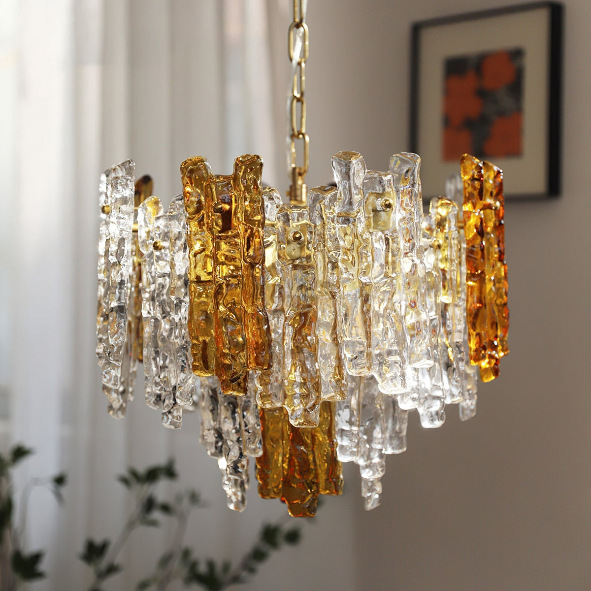 Angled view of the Kalmar Pendant Light showcasing its layered design.