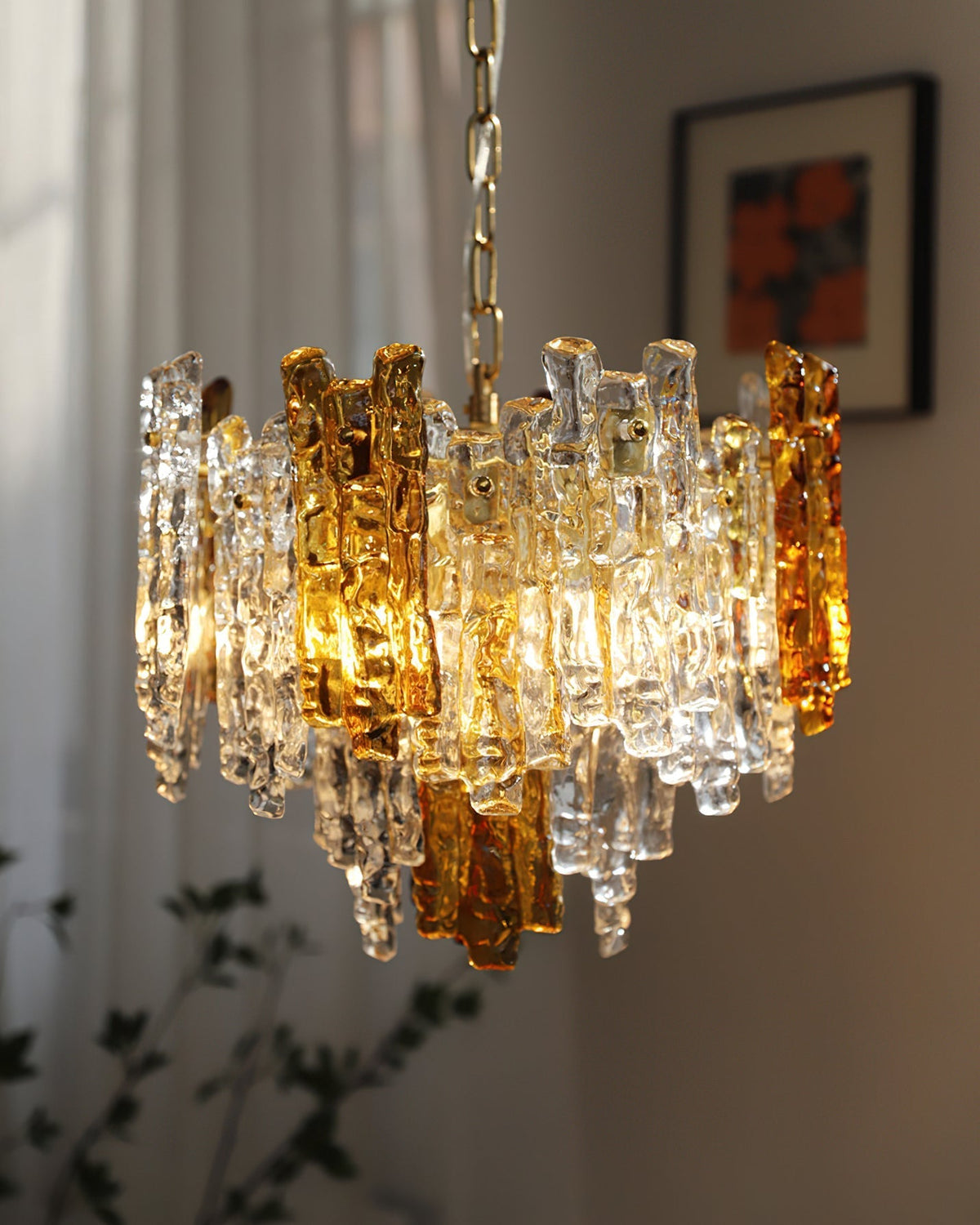 The amber glass version of the Kalmar Pendant Light.