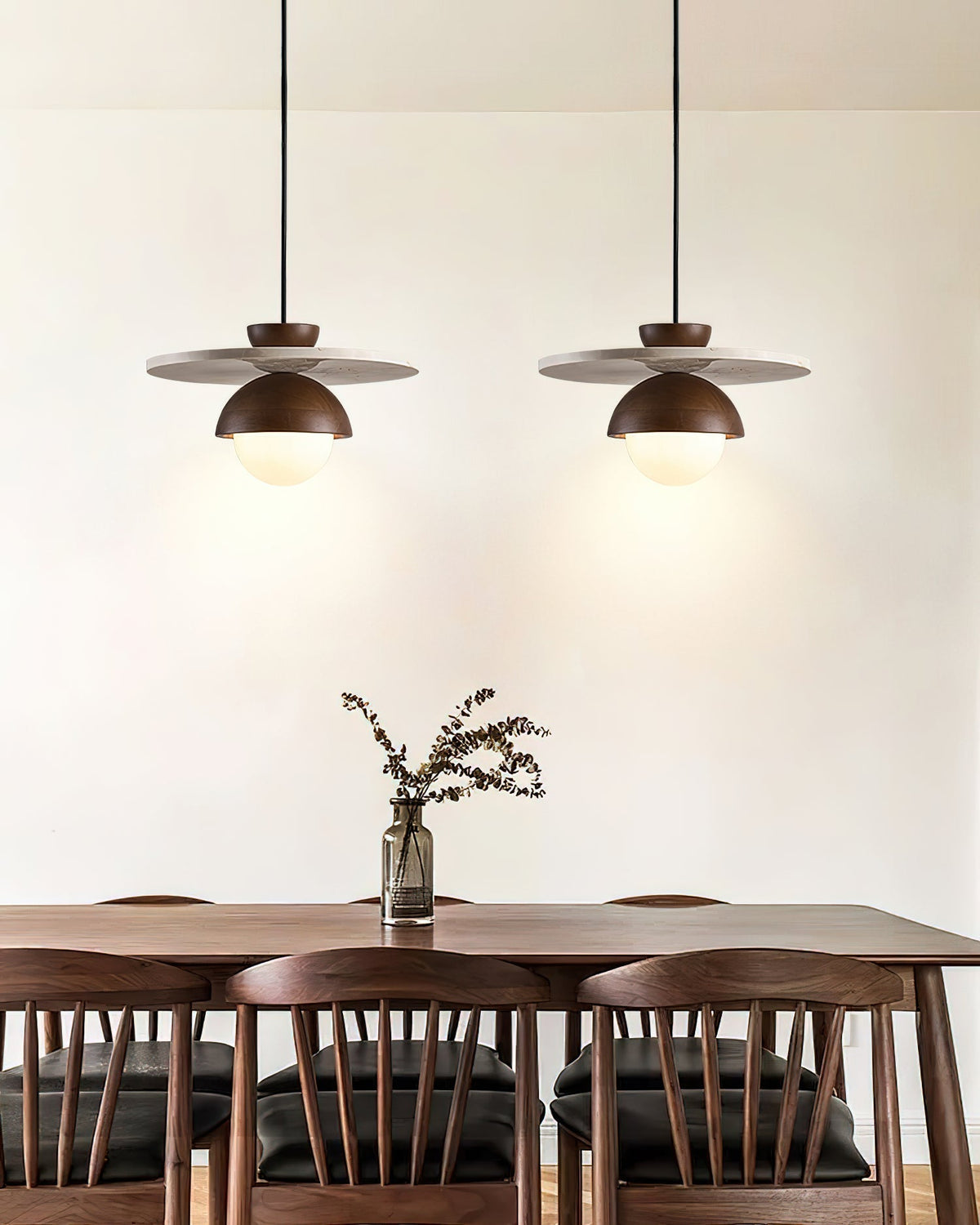 Calvion Pendant Light Travertine Wood Glass Globe-Neutral Decor