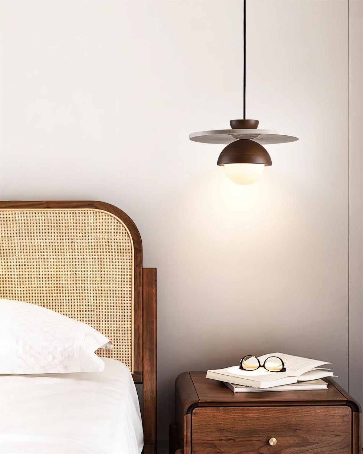 Calvion Pendant Light Travertine Wood Glass Globe-Neutral Decor