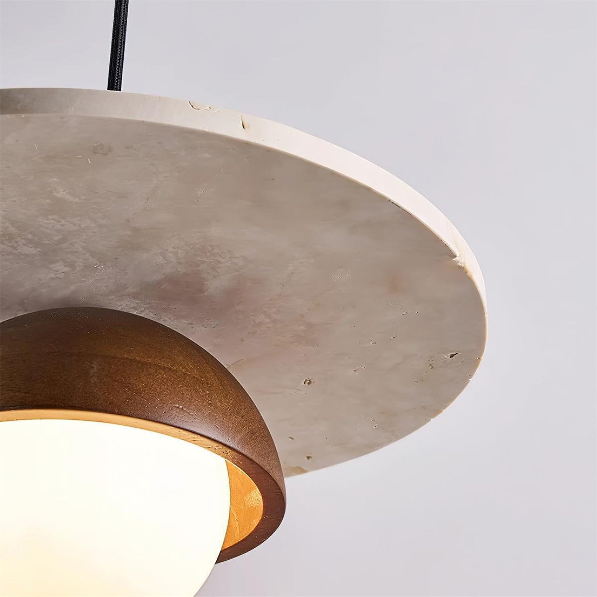 Calvion Pendant Light Travertine Wood Glass Globe-Neutral Decor