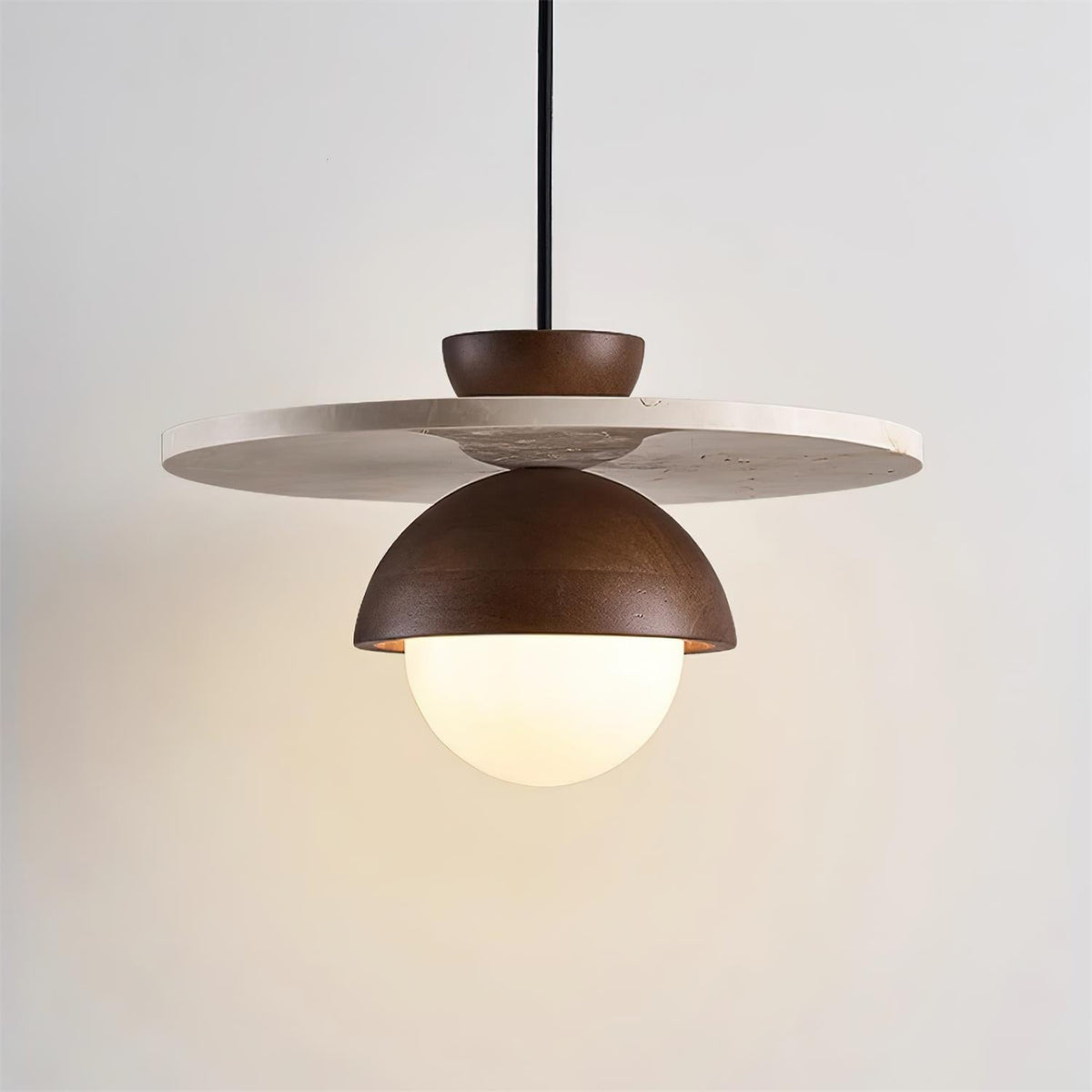 Calvion Pendant Light Travertine Wood Glass Globe-Neutral Decor