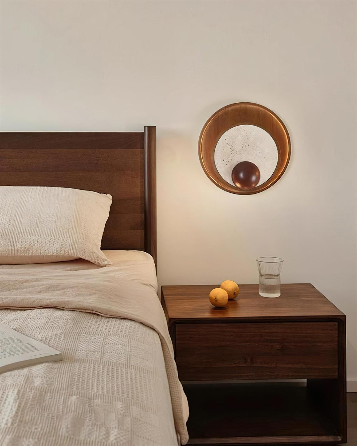 Ritta Wall Lamp Travertine Circular Wooden Frame-Neutral Decor