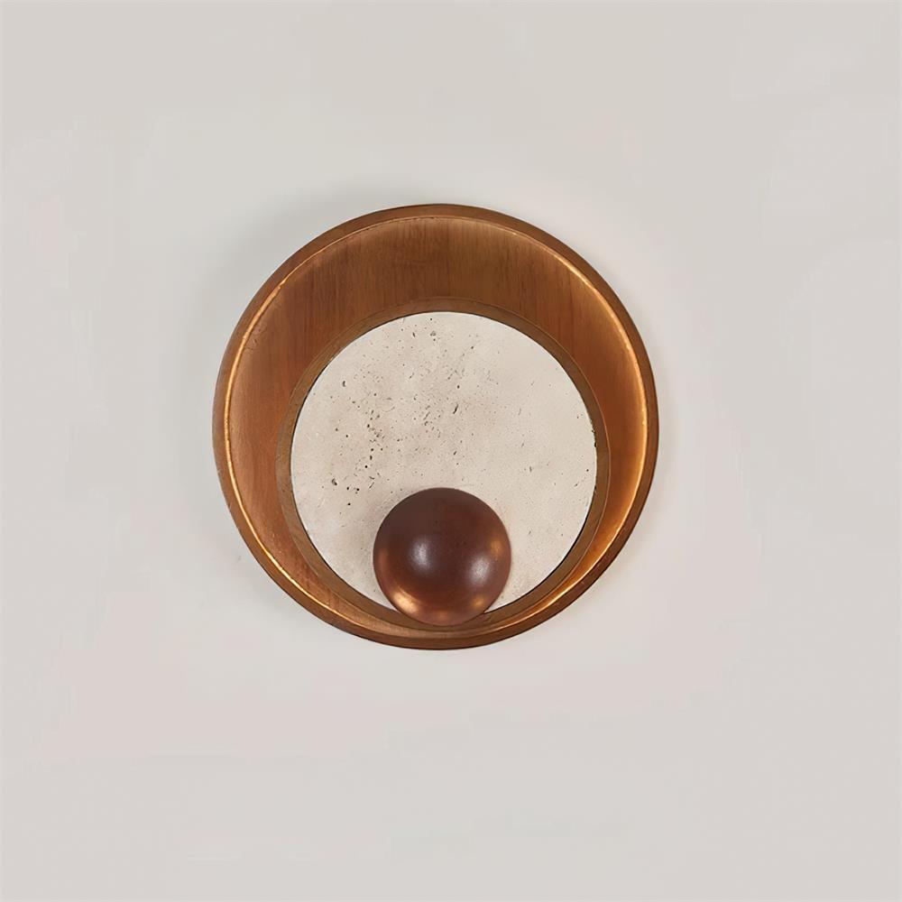 Ritta Wall Lamp Travertine Circular Wooden Frame-Neutral Decor