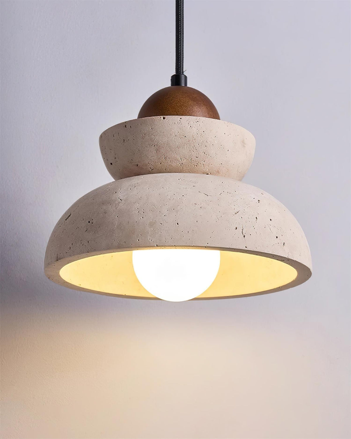 Pendant Lamp Travertine Shade Wood Modern Nordic Beige Walnut-Neutral Decor