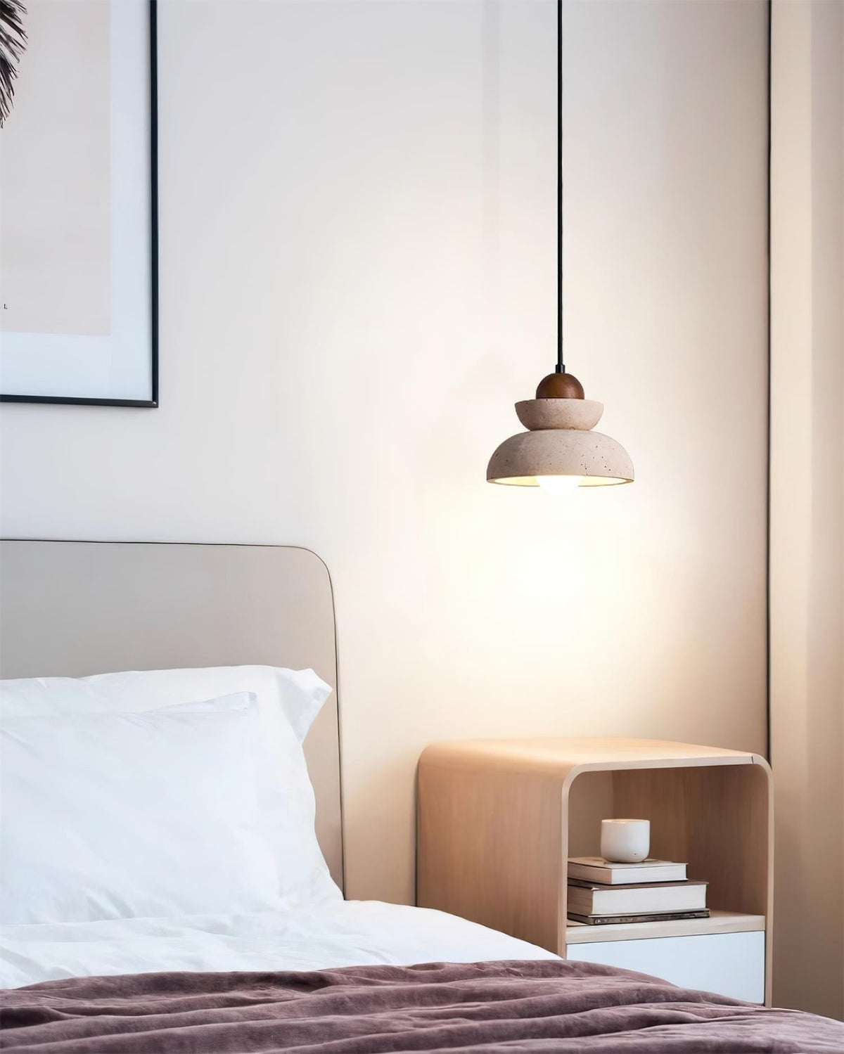 Pendant Lamp Travertine Shade Wood Modern Nordic Beige Walnut-Neutral Decor