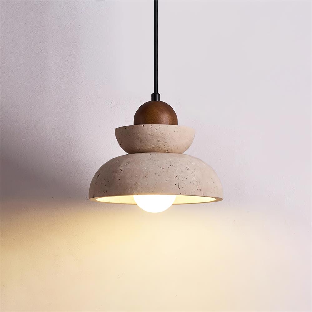 Pendant Lamp Travertine Shade Wood Modern Nordic Beige Walnut-Neutral Decor