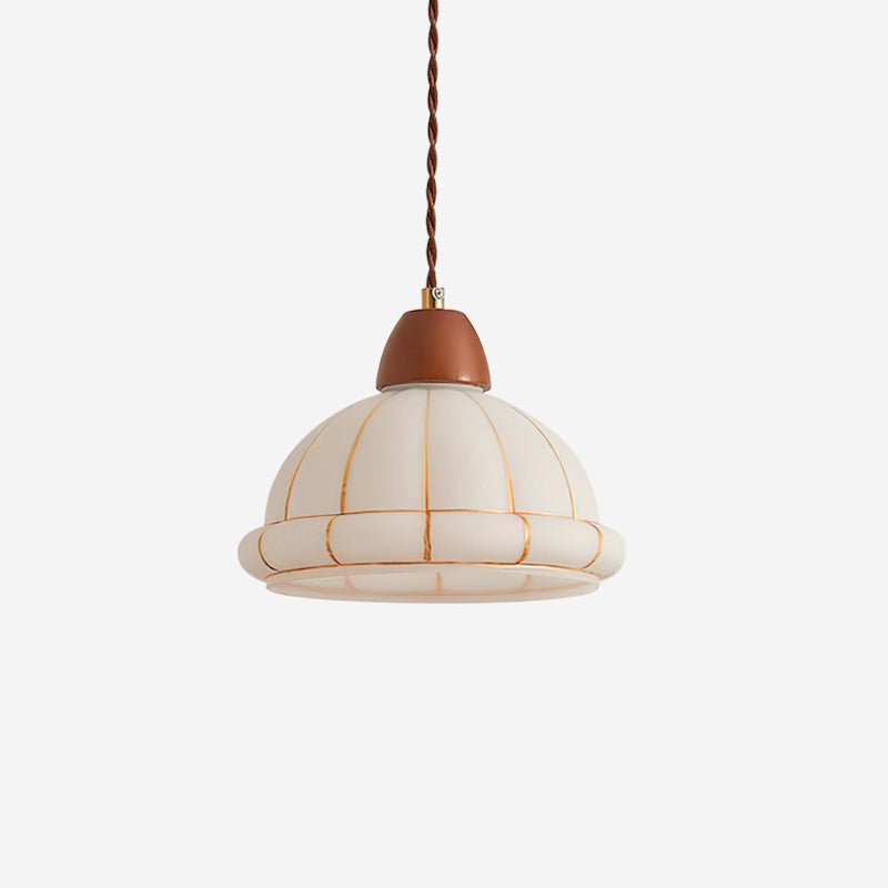 Pendant Lamp Glass Dome Shade Walnut Wood Accent Minimalist-Neutral Decor