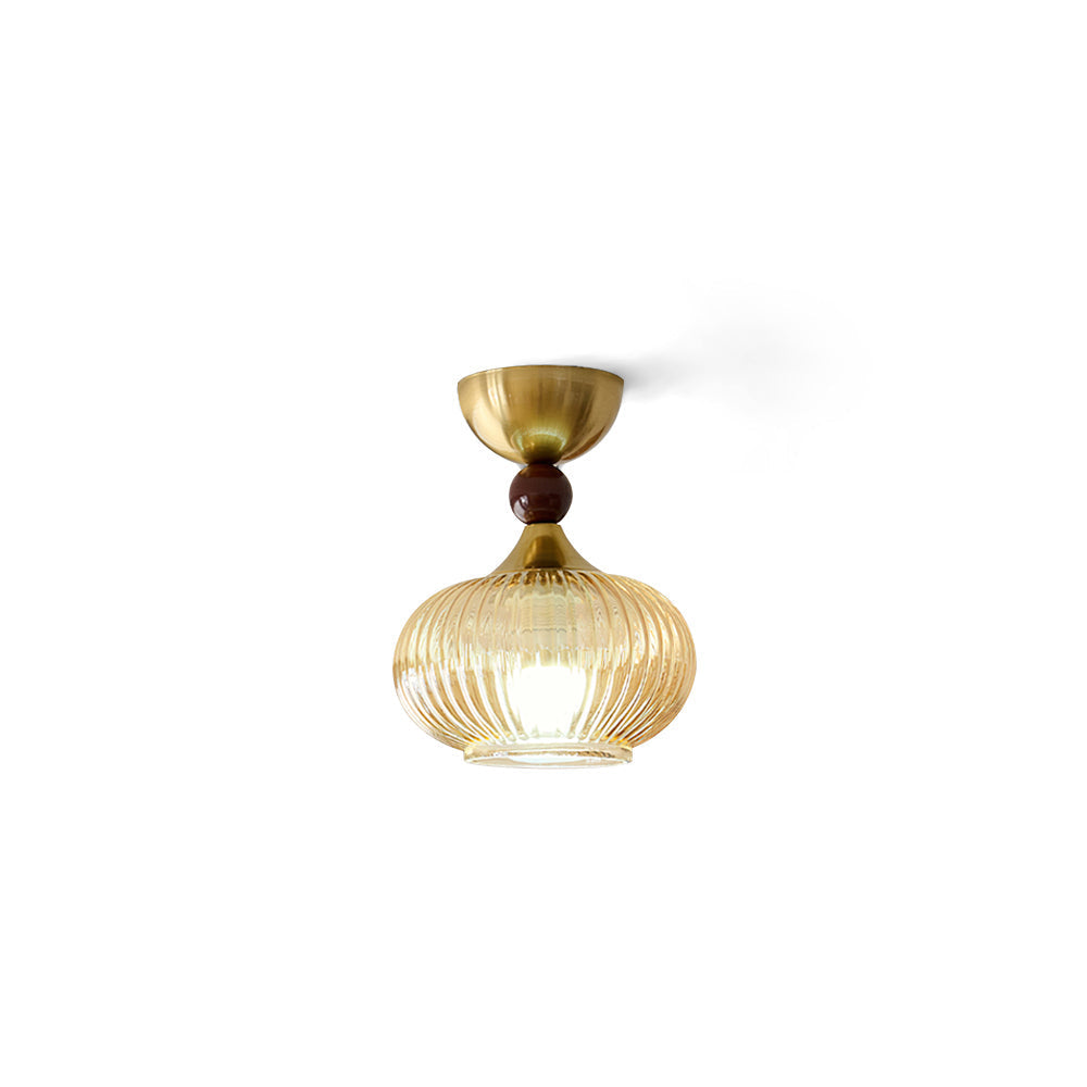 Kaydan Ceiling Lamp with ribbed glass shade and gold fixture.