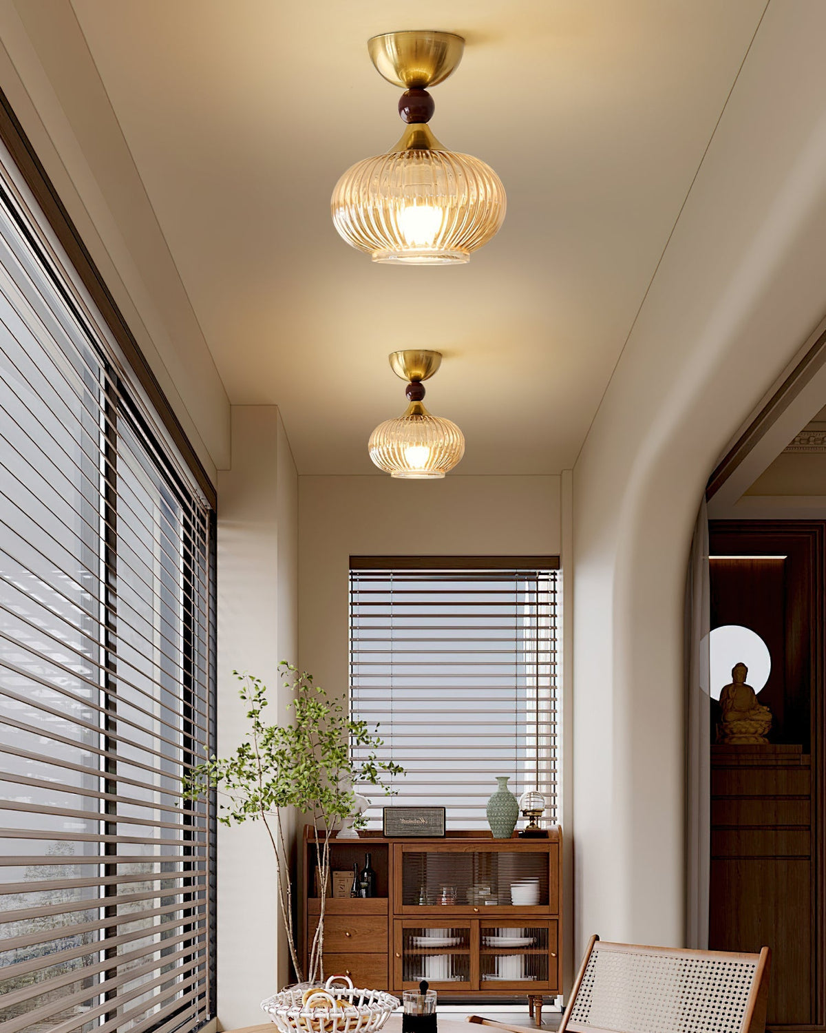 Kaydan Ceiling Lamp in Walnut color finish.