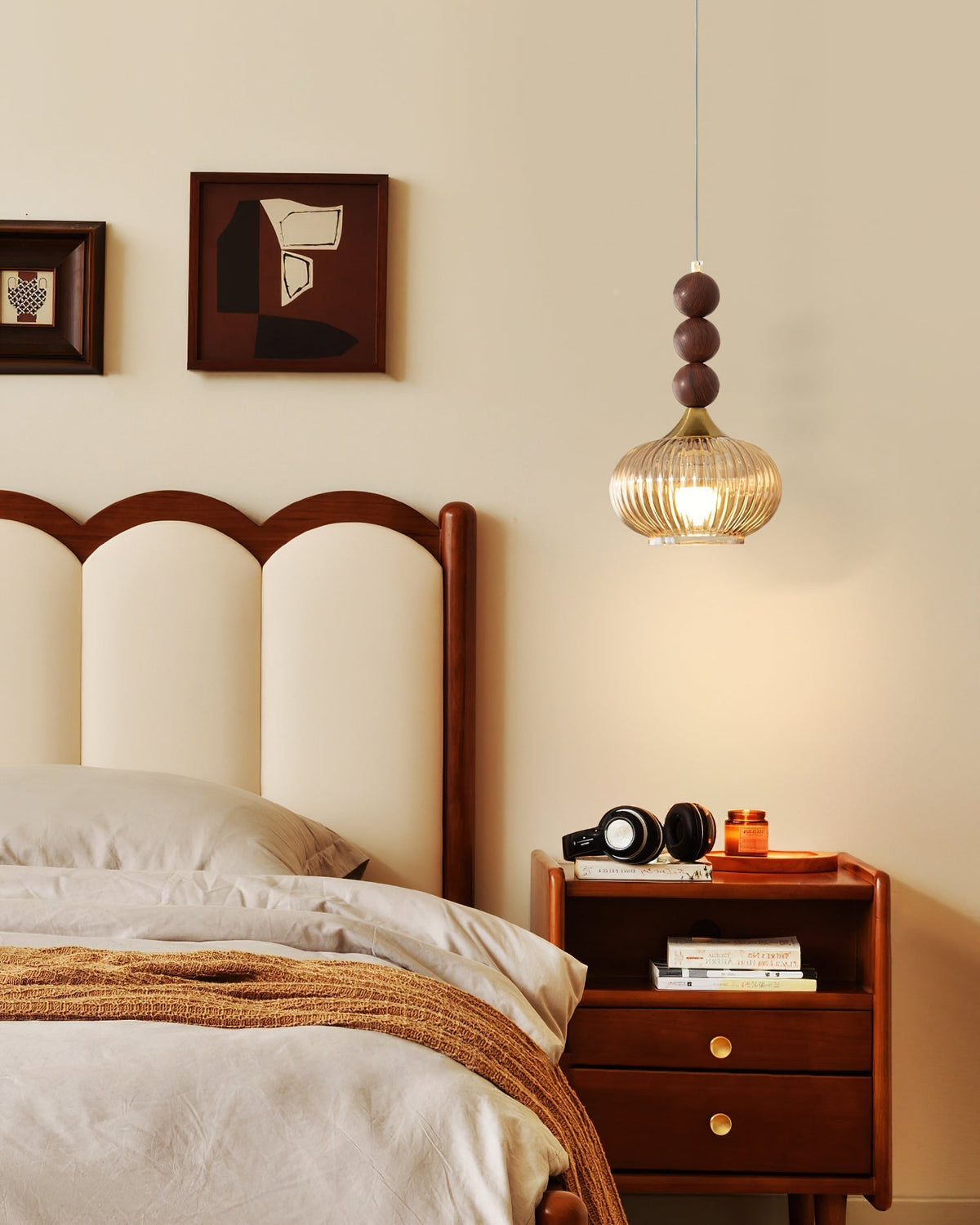 The Kaydan Pendant Lamp in white and gold finish, shown from an angle.