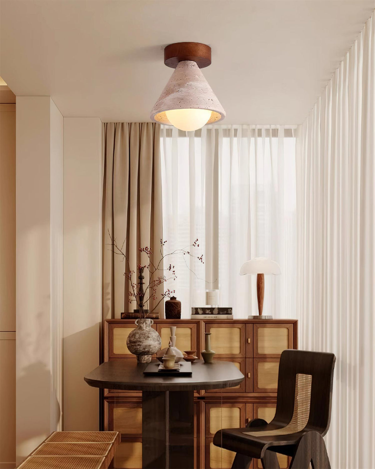 Hudon Travertine Cone Flush Mount Ceiling Light-Neutral Decor