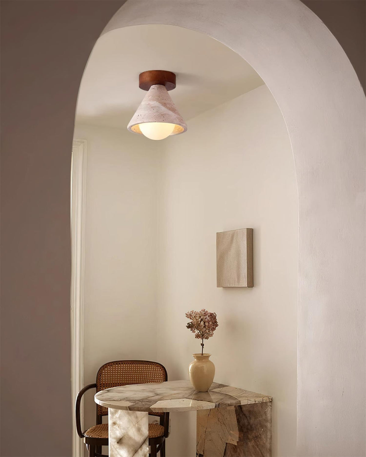 Hudon Travertine Cone Flush Mount Ceiling Light-Neutral Decor