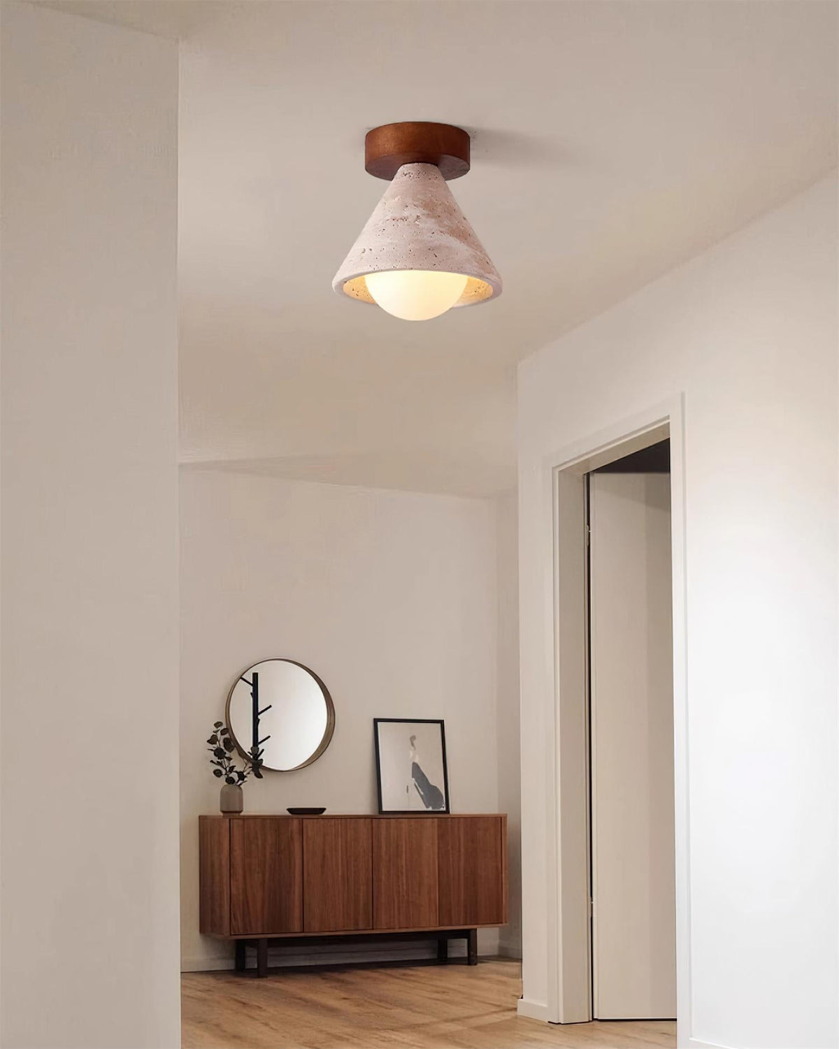 Hudon Travertine Cone Flush Mount Ceiling Light-Neutral Decor