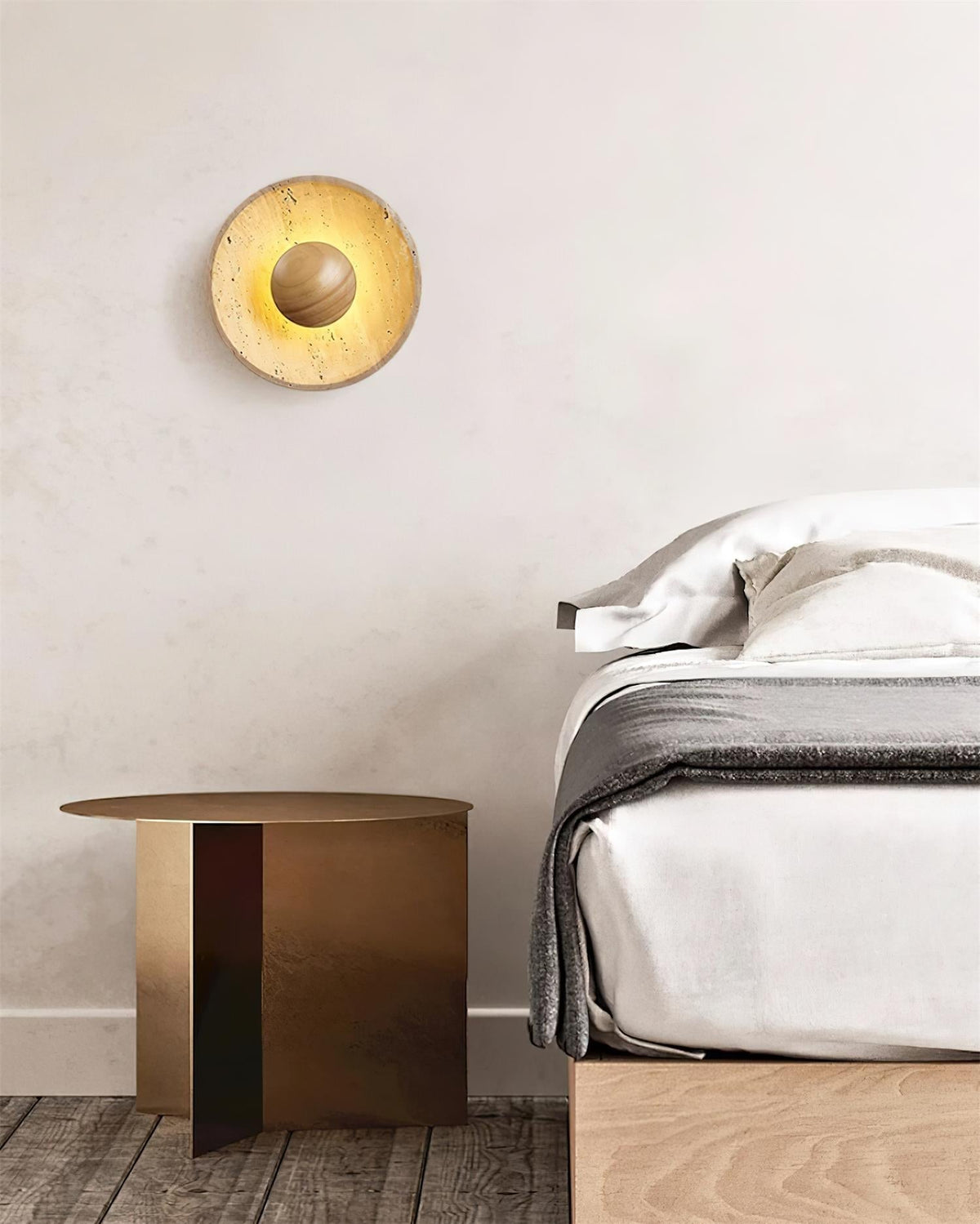 Norvian Wall Lamp Round Travertine Minimalist-Neutral Decor