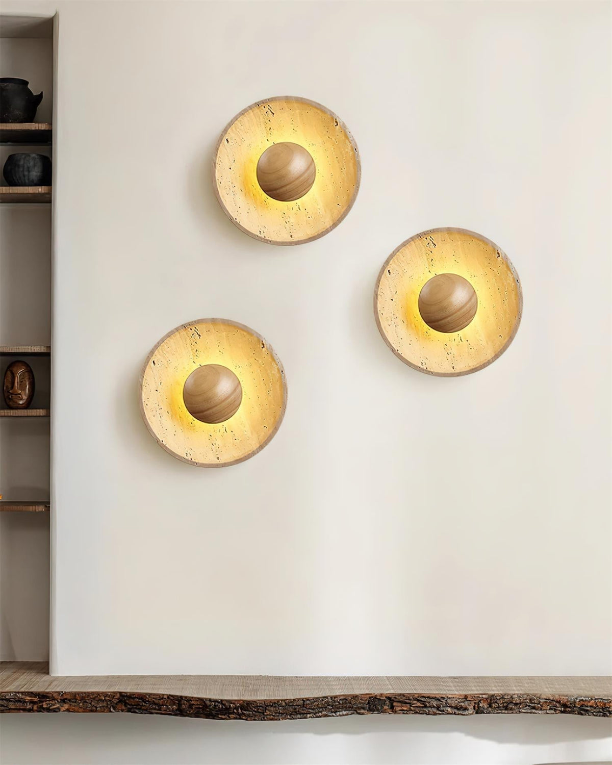 Norvian Wall Lamp Round Travertine Minimalist-Neutral Decor
