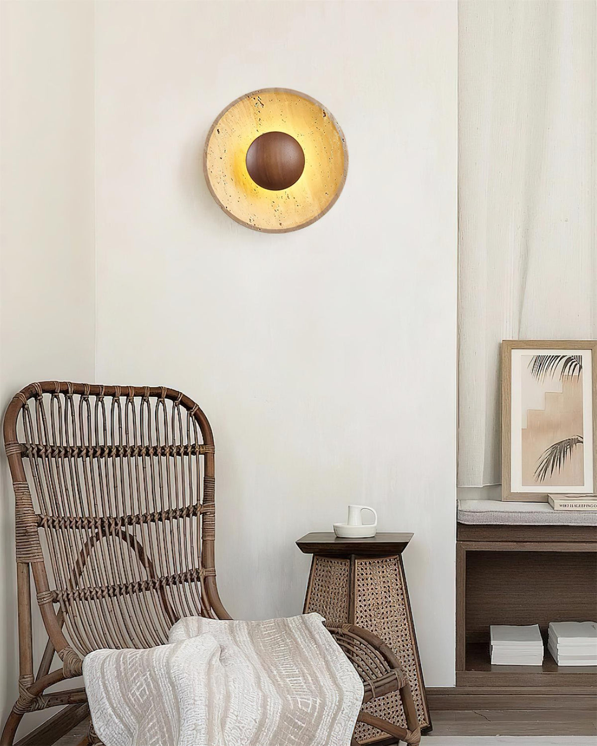 Norvian Wall Lamp Round Travertine Minimalist-Neutral Decor