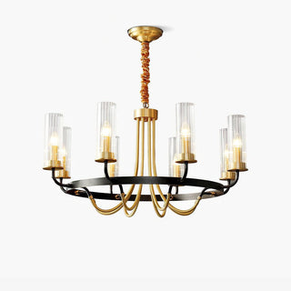 Lustre Cadre Rond Noir Bras en Laiton avec Verre Cannelé