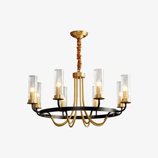 Lustre Cadre Rond Noir Bras en Laiton avec Verre Cannelé