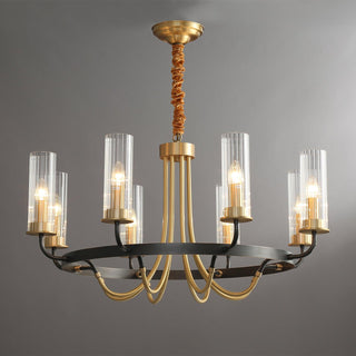 Lustre Cadre Rond Noir Bras en Laiton avec Verre Cannelé