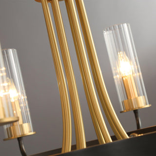 Lustre Cadre Rond Noir Bras en Laiton avec Verre Cannelé