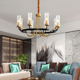 Lustre Cadre Rond Noir Bras en Laiton avec Verre Cannelé