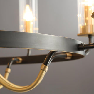 Lustre Cadre Rond Noir Bras en Laiton avec Verre Cannelé