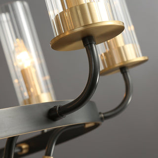 Lustre Cadre Rond Noir Bras en Laiton avec Verre Cannelé