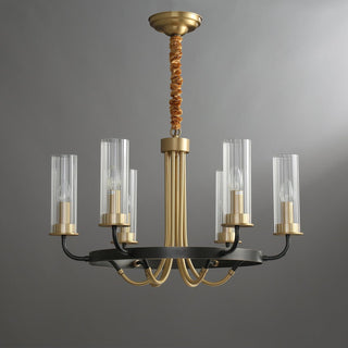 Lustre Cadre Rond Noir Bras en Laiton avec Verre Cannelé