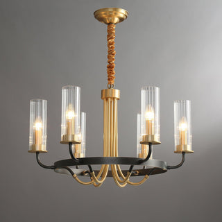 Lustre Cadre Rond Noir Bras en Laiton avec Verre Cannelé