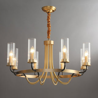 Lustre Cadre Rond Noir Bras en Laiton avec Verre Cannelé