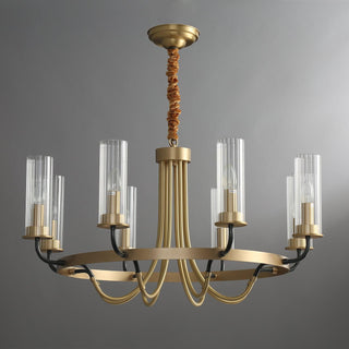 Lustre Cadre Rond Noir Bras en Laiton avec Verre Cannelé