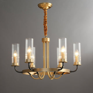 Lustre Cadre Rond Noir Bras en Laiton avec Verre Cannelé