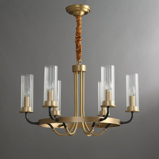 Lustre Cadre Rond Noir Bras en Laiton avec Verre Cannelé
