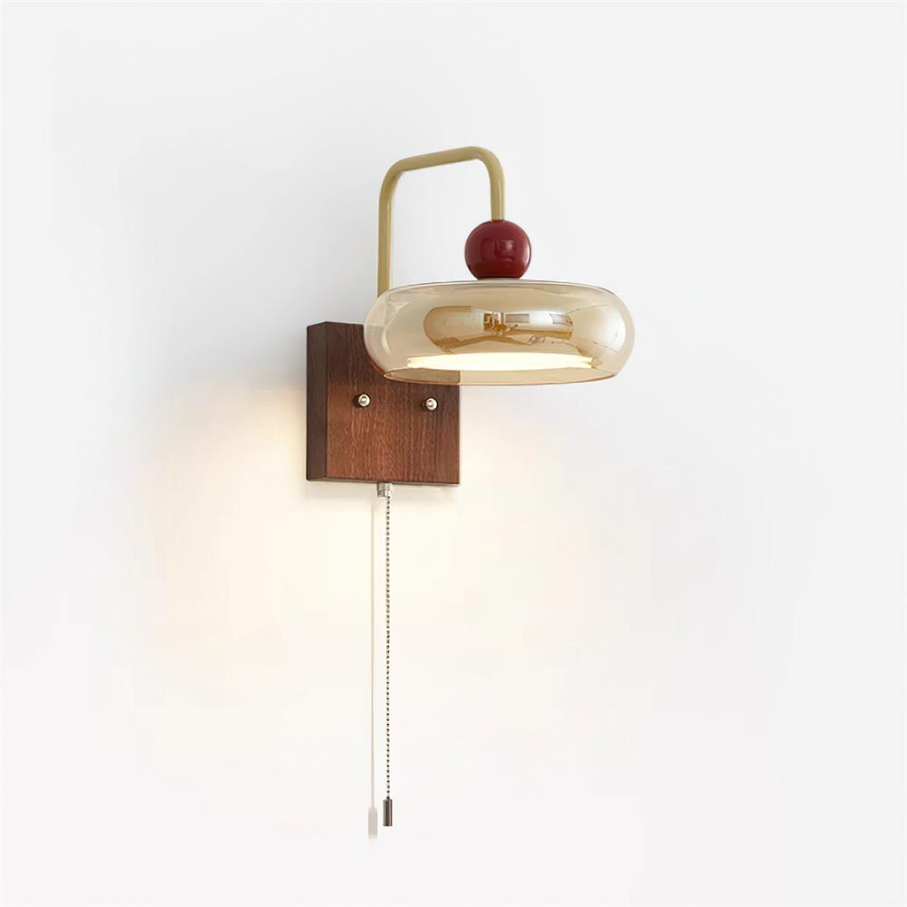 Lumiva Wall Lamp Retro & Glass Wood Pull-Chain-Neutral Decor