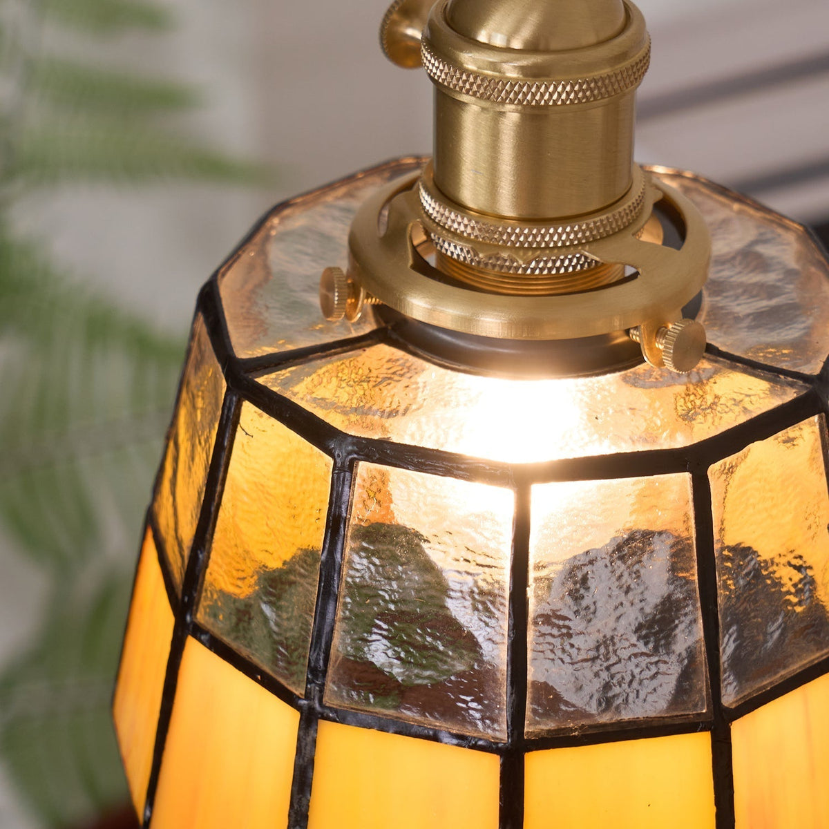 Pendant Lamp Stained Glass Shade Vintage Pattern Brass Retro-Neutral Decor