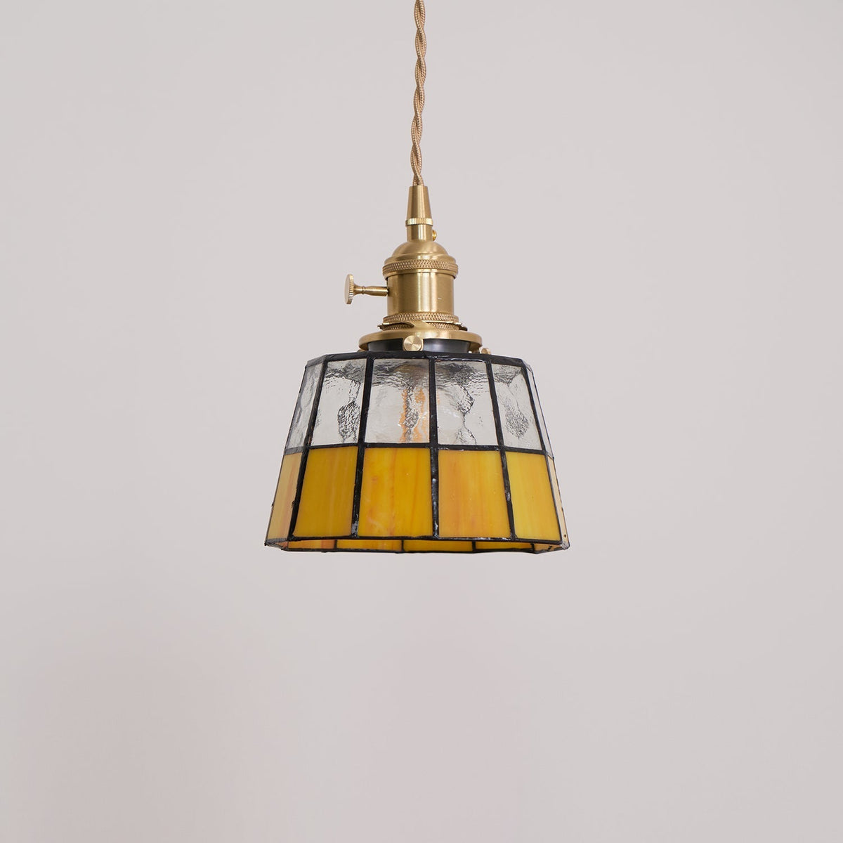 Pendant Lamp Stained Glass Shade Vintage Pattern Brass Retro-Neutral Decor