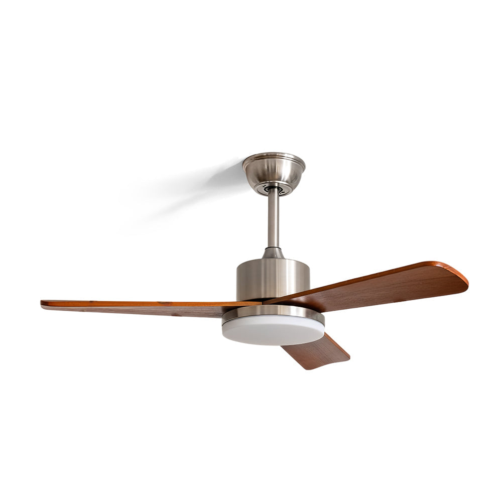 Kendal Ceiling Fan Light with walnut blades in a modern living room.