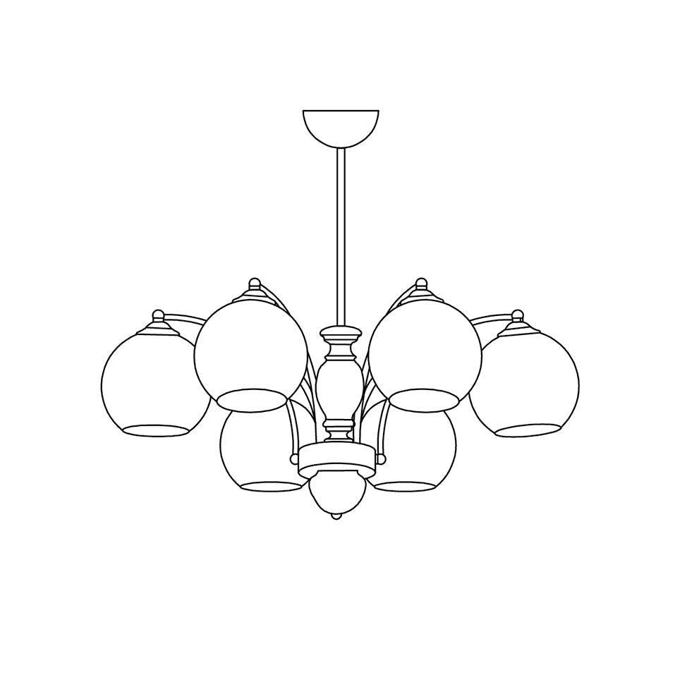 Chandelier Glass Shades Metal Frame Wood Accents Mid-Century Calm-Neutral Decor