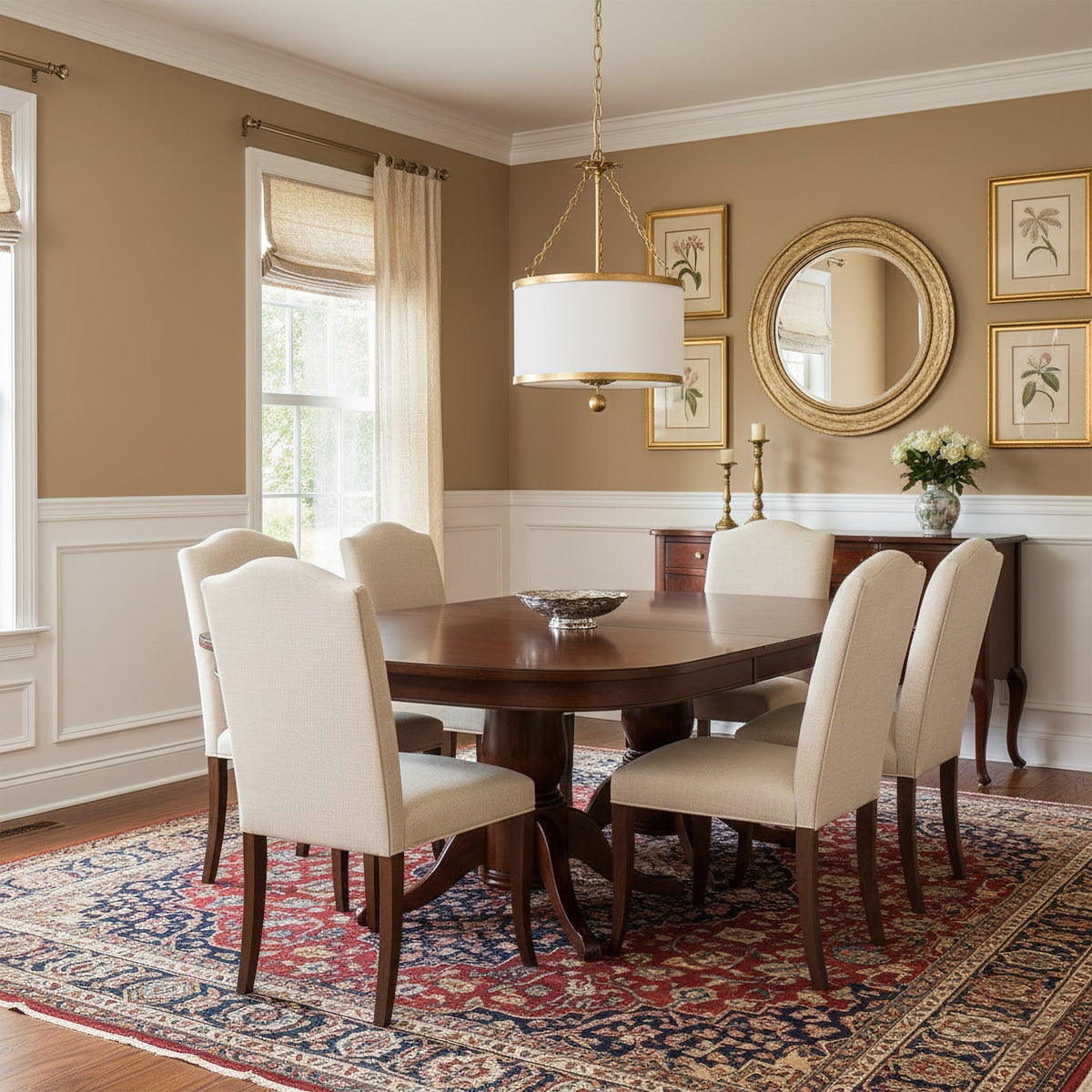 Angled view of the Kian Pendant Light showcasing its fabric shade.