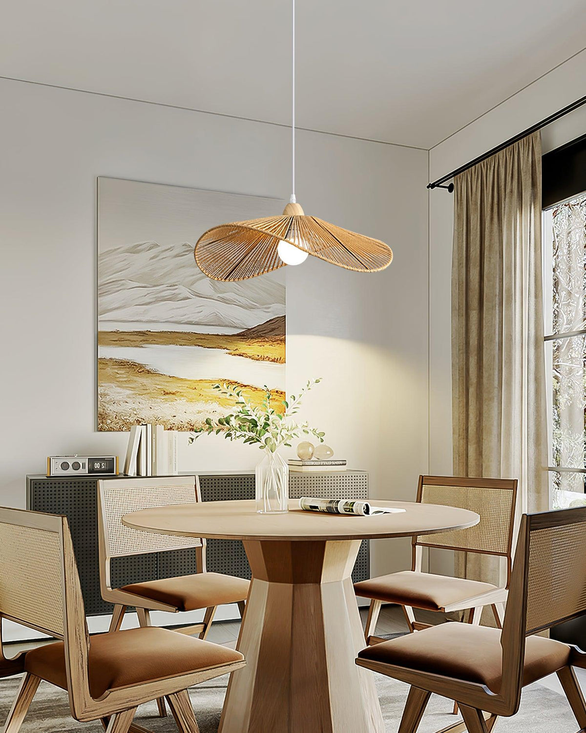 Pendant Lamp Woven Hemp Shade Sculptural Natural Modern-Neutral Decor