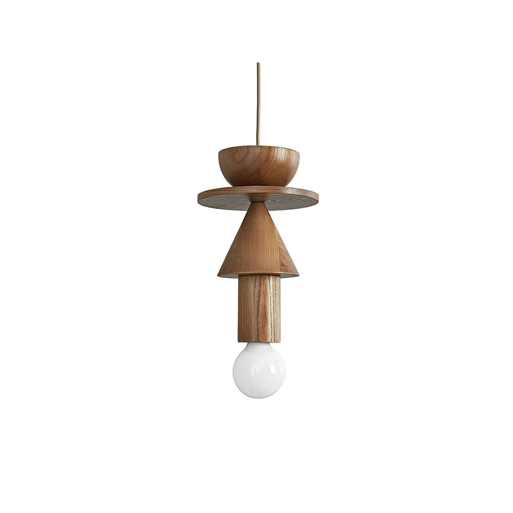 Vanya Geometric Pendant Light in a walnut wood finish.